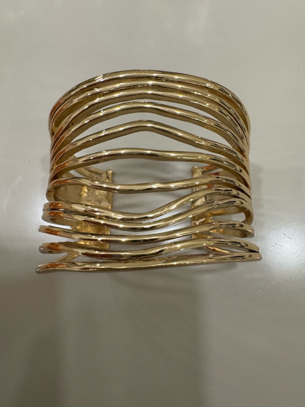 Gold Wavy Open Cuff Bracelet - Women Jewelry